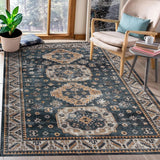 Garvee Vintage Washable Area Rug 3'x5' Boho Rug Faux Cashmere Non Slip Rugs for Living Room Bedroom Oriental Indoor Rug Mat Stain Resistant Throw Rug Kitchen Dining Home Office, Brown/Grey - Inky Blue