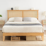Garvee Rattan King Bed Frame with Natural Rattan Headboard, LED Lights, Wooden Support Legs, Noise-Free, No Box Spring Needed, Boho King Size, Natural Color - 
