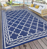 Garvee Large 10x20 Patio Outdoor Rug, Reversible Waterproof Plastic Straw Carpet for RV Camping, Deck, Backyard, Dark Blue/White - Dark Blue/White