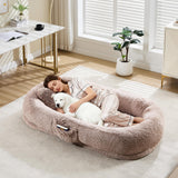 Garvee Human Dog Bed Orthopedic Memory Foam Plush Faux Fur Light Brown 67x43x8 in