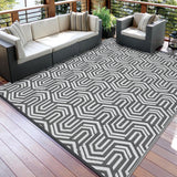 Garvee Outdoor Rug 9x18 ft Waterproof Reversible Patio Mat Plastic Straw Area Rug for Patio Deck RV Camping Grey White - Grey/White