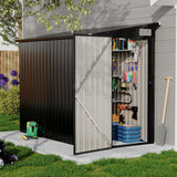 Garvee 4x8ft Metal Outdoor Lean-To Storage Shed, Heavy-Duty Garden Utility Tool Shed with Metal Wall Side, Weather-Resistant & Durable - Grey