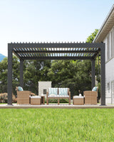 Garvee Louvered Pergola 10 ft x 12 ft, Adjustable Roof, Reinforced Aluminum, Outdoor Gazebo for Patio, Deck, Gray - Grey