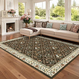 Garvee Large Area Rugs 10x13 Washable Floral Carpet Brown Natural Soft Non Slip Low Pile Faux Wool for Bedroom Kitchen Bathroom Laundry - Brown/Natural