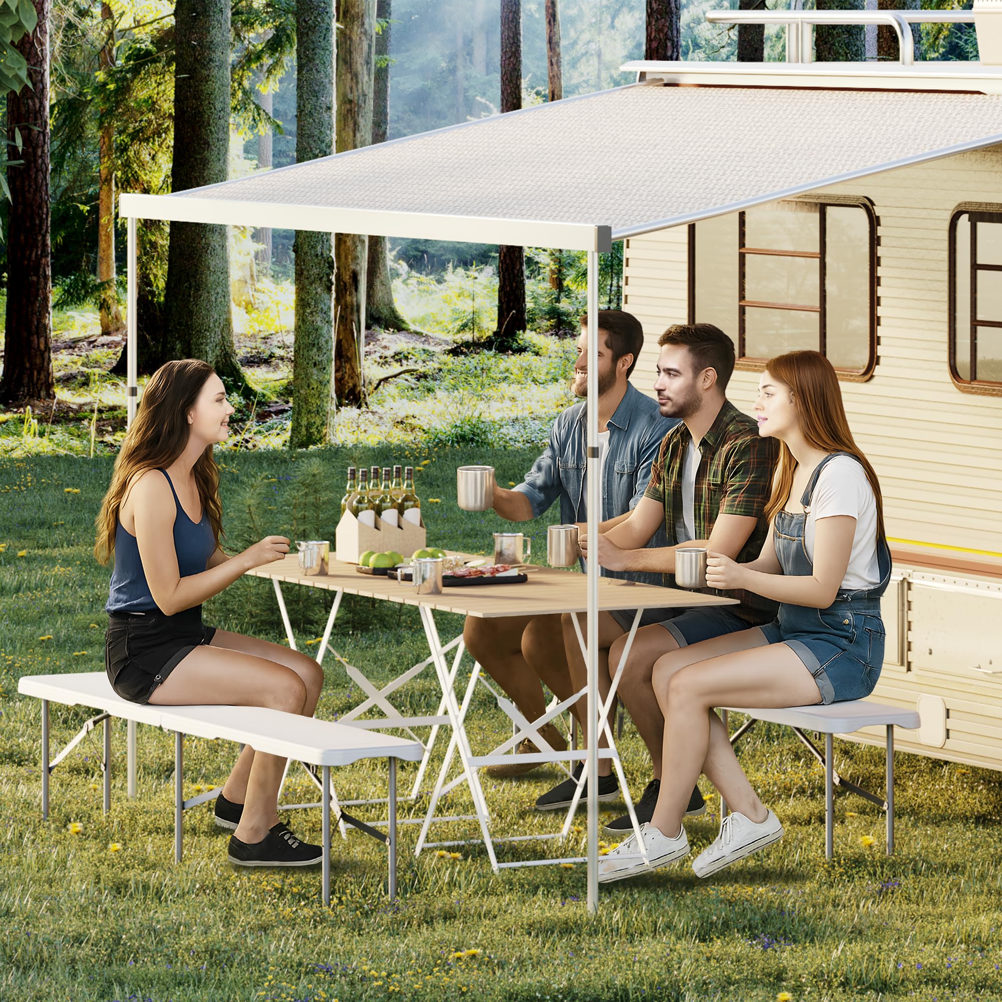 foldable white bench with carrying handle for compact storage