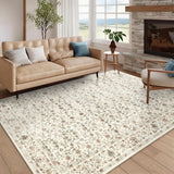 Garvee Washable Living Room Area Rug 10x13 Beige Vintage Distressed Floral Non Slip Low Pile Stain Resistant Farmhouse Carpet - Floral/Beige