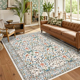 Garvee 8x10 Area Rugs Washable Non Slip Stain Resistant Ultra Soft Floral Rug Beige for Living Room Bedroom Dining Room Nursery Playroom Office - B.Beige