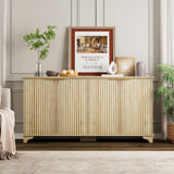 Garvee 61" Large Buffet Sideboard Cabinet with 4 Fluted Doors and Storage, Modern Kitchen Storage Cabinet with Adjustable Shelves, Farmhouse Coffee Bar Cabinet for Kitchen, Living Room, Oak - Oak color