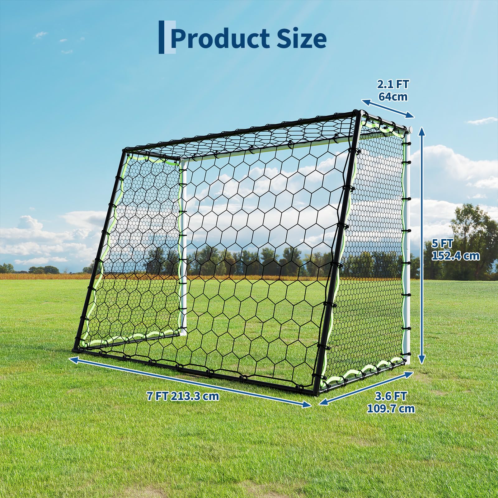 7 x 5 ft soccer goal rebounder size diagram