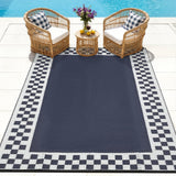 Garvee Outdoor Rug 10x14 Waterproof Reversible Camping Carpet Navy Blue Foldable Lightweight Plastic Straw for Deck Picnic Beach Balcony - Checkered-Navy & White