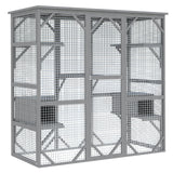 Garvee Outdoor Window Cat Enclosure Extra Large Cedar Wood Walk-in Cage Multi-Level Platforms Secure Wire Mesh - Grey