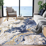 Garvee Abstract Blue 9x12 Ultra-Thin Marble Area Rug, Low Pile Machine Washable Rug Non Slip Modern Marble Rug, Ideal for High Traffic Areas in Living Room Bedroom Kitchen Dining - Blue