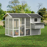 Garvee 80" Large Wooden Chicken Coop Hen House Poultry Cage Outdoor Backyard 2 Doors Nesting Box Removable - Grey