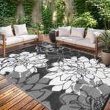 Garvee Large Outdoor Rug 9x18 Waterproof Reversible Floral Tropical Camping Mat Black and White - Floral|Black&White