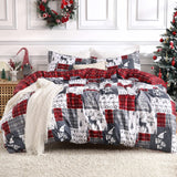 Garvee Christmas Duvet Cover Queen, Reversible Printed Comforter Cover Set Holiday Decorative Bedding, Soft Microfiber Red Duvet + 2 Pillow Shams (Christmas Plaid, Queen) - Gris Navidad