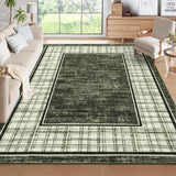 Garvee Washable Rug 8x10 Green Modern Checkered Area Rug for Living Room Bedroom, Low Pile, Non Slip, Stain Resistant - Green
