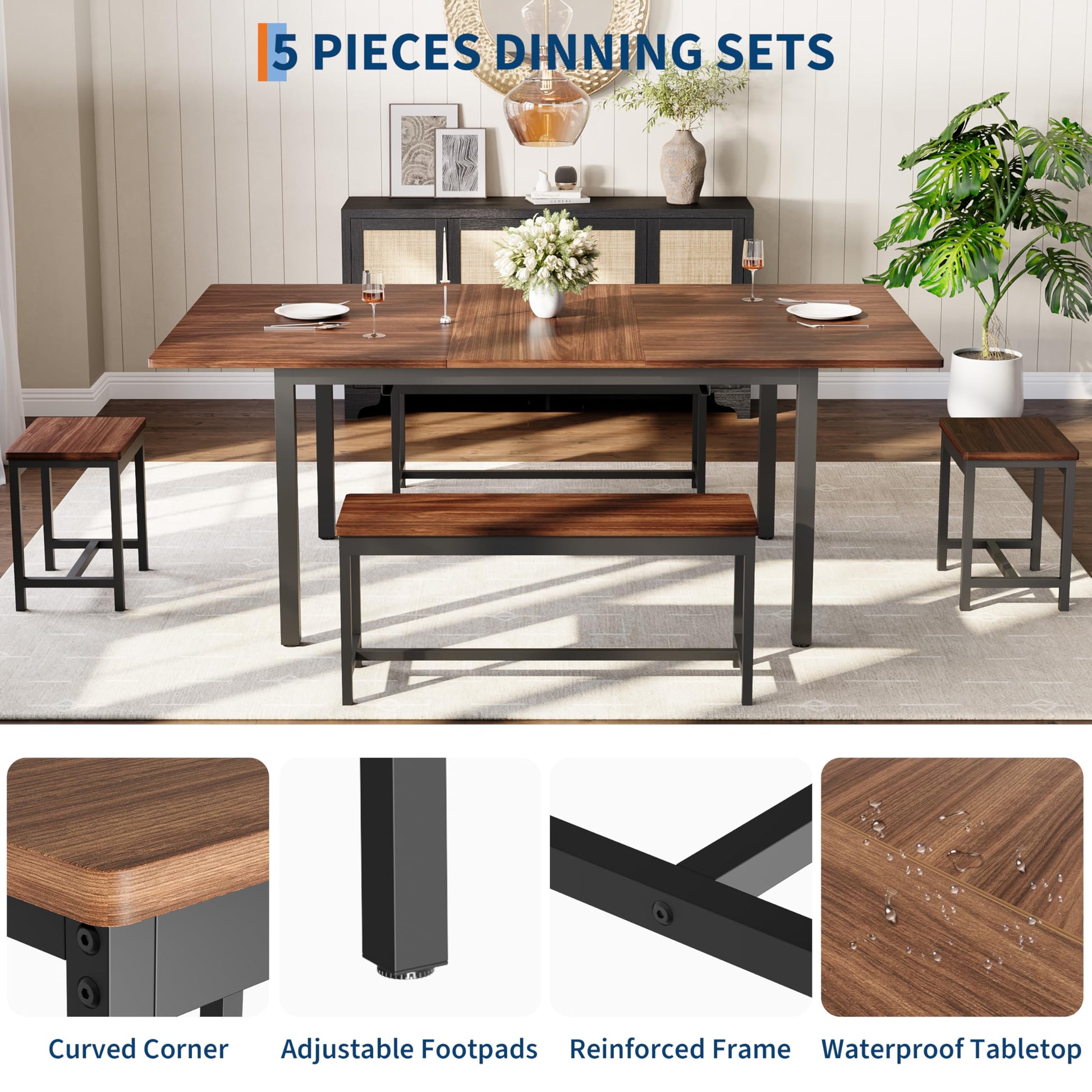 Cadre métallique renforcé, plateau de table imperméable et coins arrondis