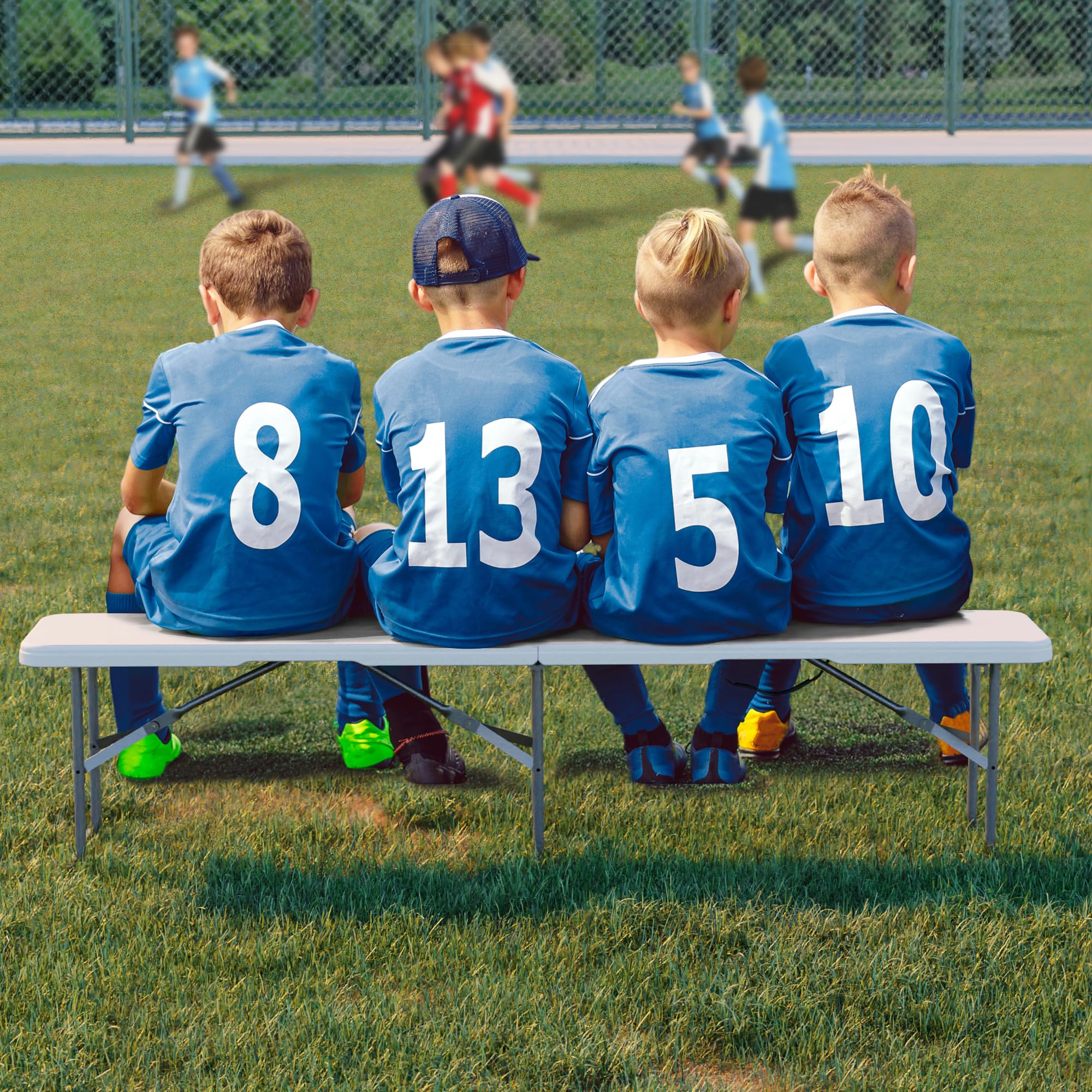 6 ft folding bench sized for 3 to 4 people with 380 lb capacity