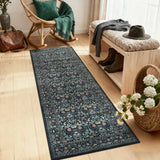 Garvee Washable 2x6 Runner Area Rug Non-Slip Low Pile Stain Resistant Soft Carpet Vintage Boho Floral Dark Black - Dark Black