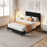 Garvee Full Size Velvet Upholstered Bed Frame with Headboard, Under-Bed Storage, Black, Modern Platform Bed - Black