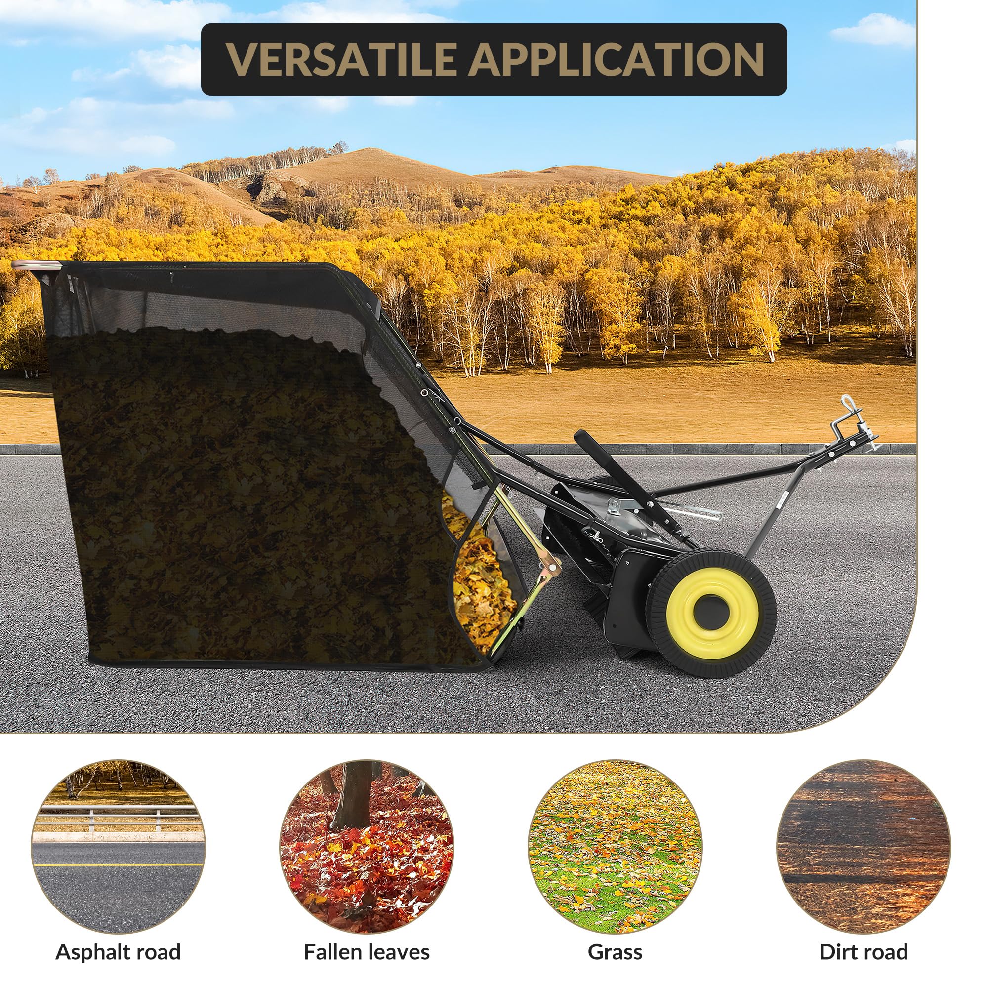 Garvee lawn sweeper shown for asphalt road fallen leaves grass and dirt road use