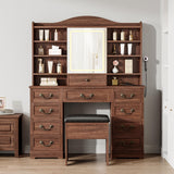Garvee Vanity Desk with Mirror and Lights Makeup Vanity Table with Stool 47.2"L x 15.7"D x 60.3"H Adjustable LED Light Bedroom White - Classic Walnut