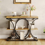 Garvee 39" Narrow Console Table Brown Industrial 3-Tier Sofa Table for Entryway Living Room Hallway Foyer - Rustic Brown-Circle