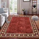 Garvee Bordered Red 9x12 Modern Bordered Area Rug, Machine Washable Maroon Carpet, Stain-Resistant Non-Slip Minimalist Rug for Living Room and Bedroom Decor - Red