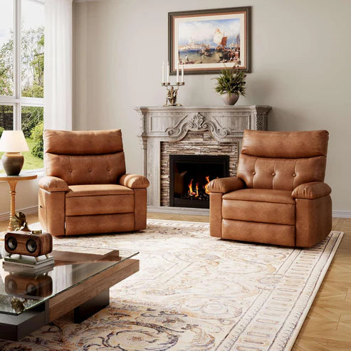 Garvee Recliner Chair for Adults, PU Leather Manual Recliner with Side Pocket, Lazy Chair with 1.5X Sponge Comfort Arm and Back for Living Room, Bedroom, Brown