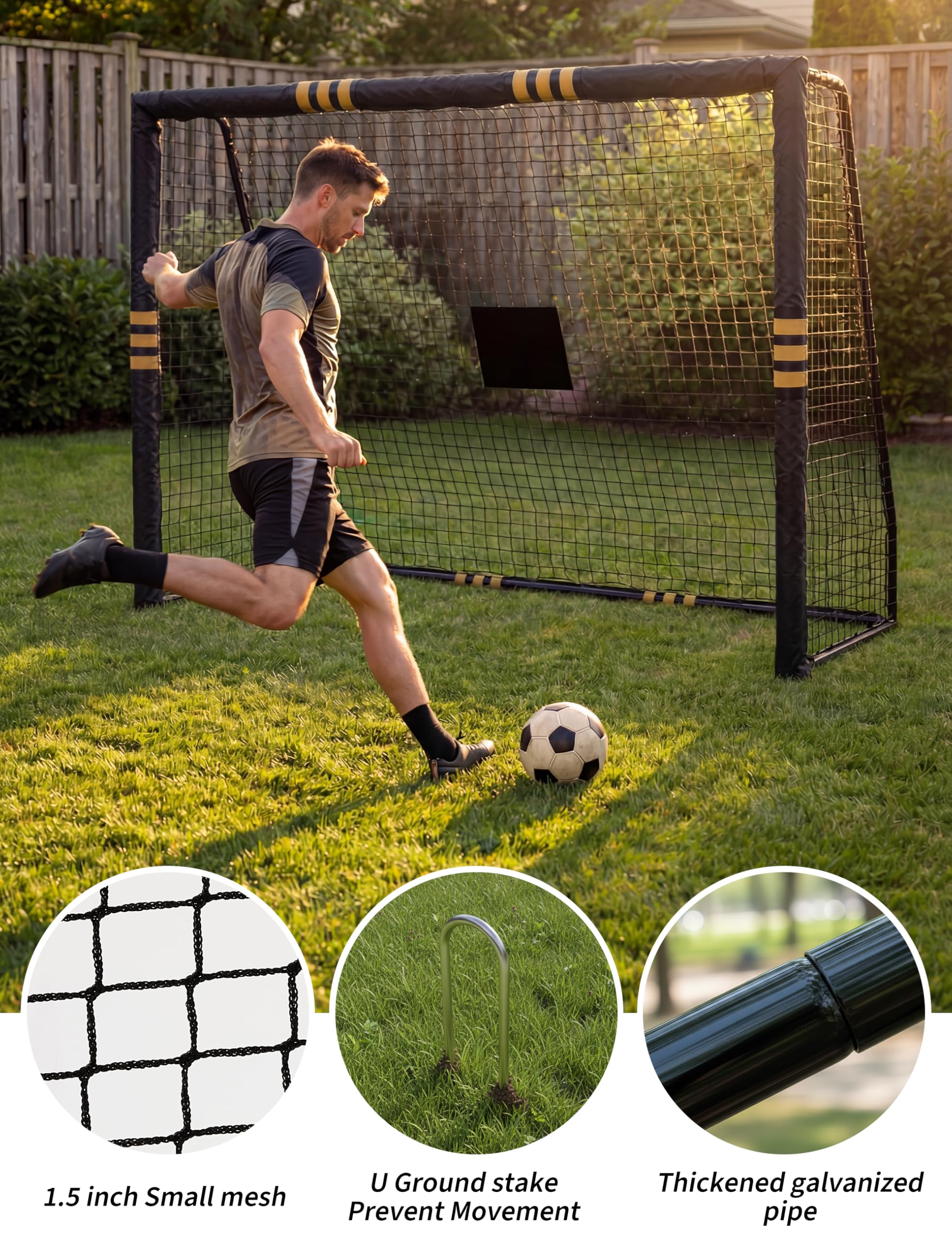 Soccer goal with galvanized pipe and ground spike details