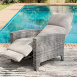 Garvee Outdoor Recliner Chair 150° Adjustable Patio Lounge Chair with Linked Backrest & Footrest Wicker Flip-Up Side Table Removable Cushions - Beige