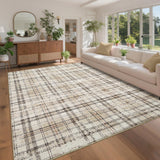 Garvee Washable 9x12 Beige Tartan Plaid Rug - Soft Faux Wool, Non-Slip Rubber Backing for Living Room, Durable and Stain Resistant - Plaid|Beige