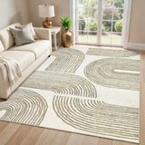 Garvee Abstract Area Rugs 5x7, Washable Non Slip Ultra Thin Carpet for Living Room Bedroom Dining Room, Light Brown - Brown