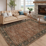 Garvee Washable Living Room Area Rug 10x13 Vintage Distressed Floral Non Slip Low Pile Brick Brown - Floral/Brown