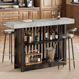 Garvee 63" Long Bar Table Counter Height Pub Table with 2 Tier Storage Shelves for Dining Room Bistro Living Room Gray Brown - Gray+Brown