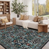Garvee 6x9 Washable Area Rug Floral Dining Room Rug Low Pile Non-Slip Black - B.Black