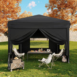 Garvee 10x10 Pop Up Canopy Tent with 4 SideWalls, Adjustable Height, Outdoor Sun Shade, Black, Portable - Black