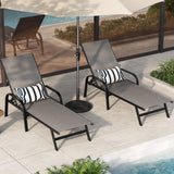 Garvee Outdoor Lounge Chair Adjustable Patio Reclining Chaise with Textilene Fabric Poolside Garden Balcony Grey Set of 2 - Grey