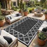 Garvee Reversible Outdoor Rug 8x10 Waterproof Plastic Straw RV Mat for Patio, Camping, Backyard, Balcony, Porch - Black