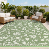 Garvee Floral Outdoor Rug 9x12 Waterproof Vintage Plastic Straw Camping Mat Green Foldable Portable - Floral|Green