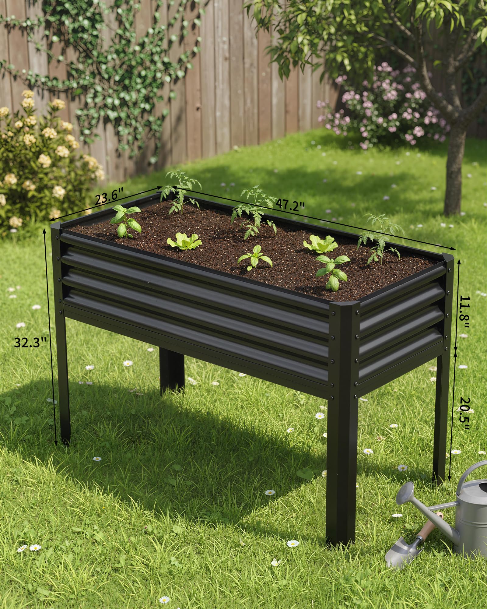 Black raised garden bed product dimensions