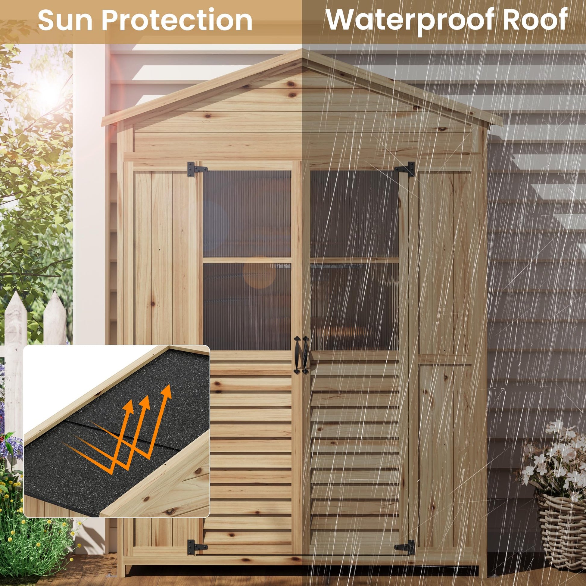 Garvee patio storage shed waterproof sloped asphalt roof