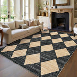 Garvee 10x13 Area Rug Distressed Checkered Rug for Living Room Modern Trellis Office Carpet Black and Brown - Checkered|Black & Brown