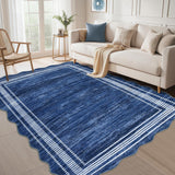 Garvee Scalloped Modern Abstract Area Rug 8x10 Navy Blue Washable Non-Slip Soft Carpet for Living Room Bedroom Dining Room Home Office - Navy