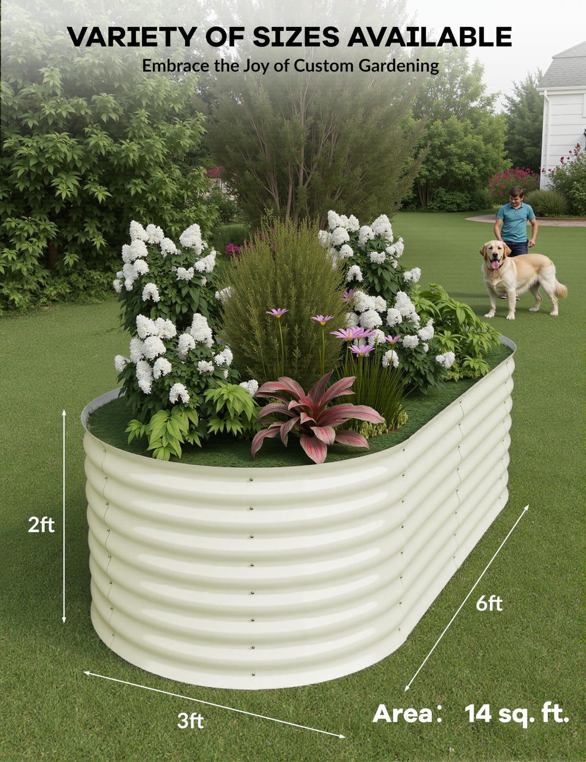 Garvee 2 Pcs Galvanized Raised Garden Bed, Beige, 6' X 3' X 2' growing layout