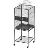 Garvee Bird Cage with Wheels, 63 Inch Bird Flight Cage, Wrought Iron Standing Large Parrot Parakeet Flight Birds Cages with Slide Out Tray Parrot Metal Parakeet Cages with Wooden Perches Black