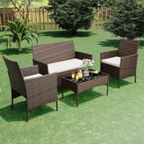 Garvee 4 Pieces Patio Furniture Set Rattan Outdoor Furniture Upholstered Sofa 2 Chairs Coffee Table Garden Backyard Porch Grey - Grey