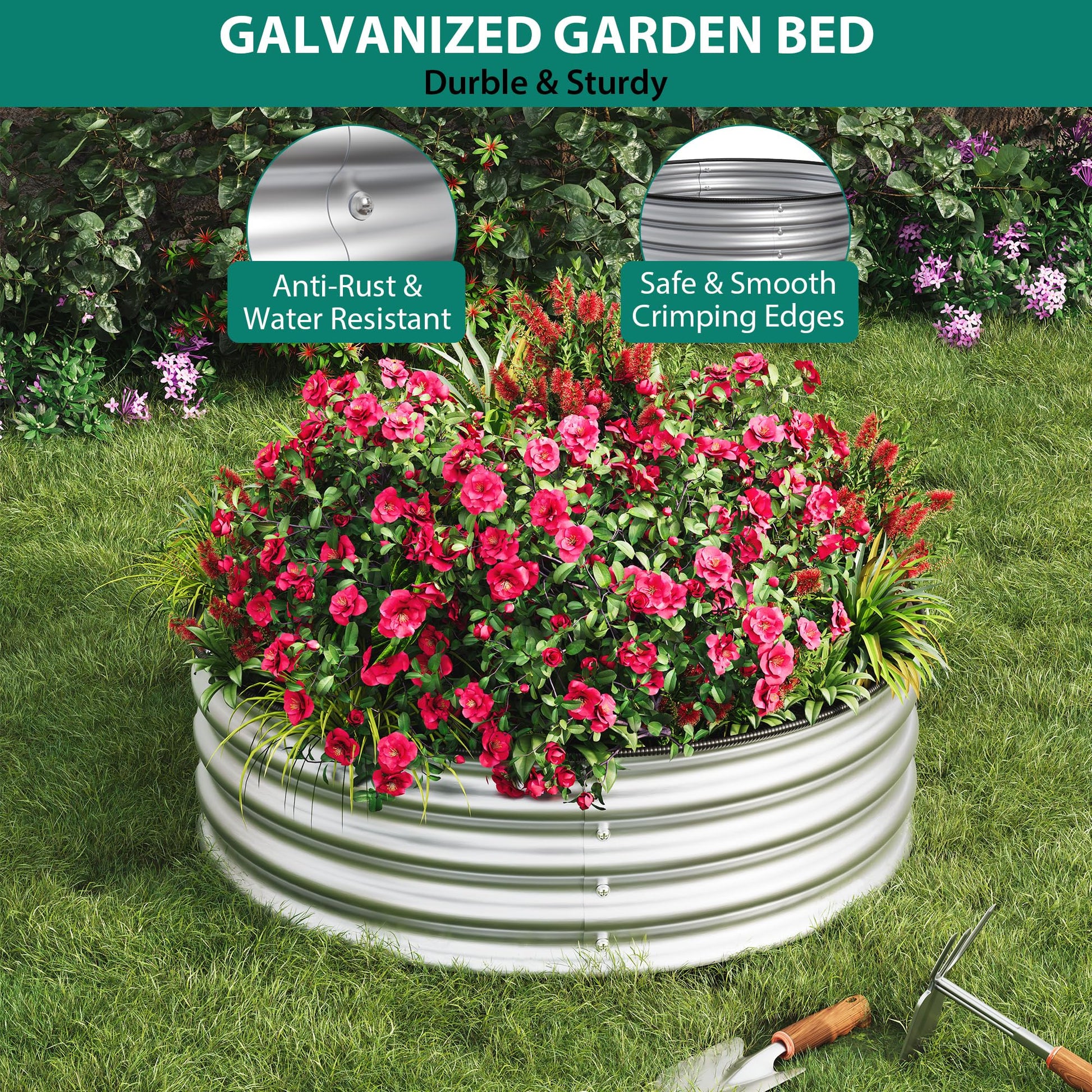Garvee galvanized round raised garden bed with anti-rust and smooth crimping edges