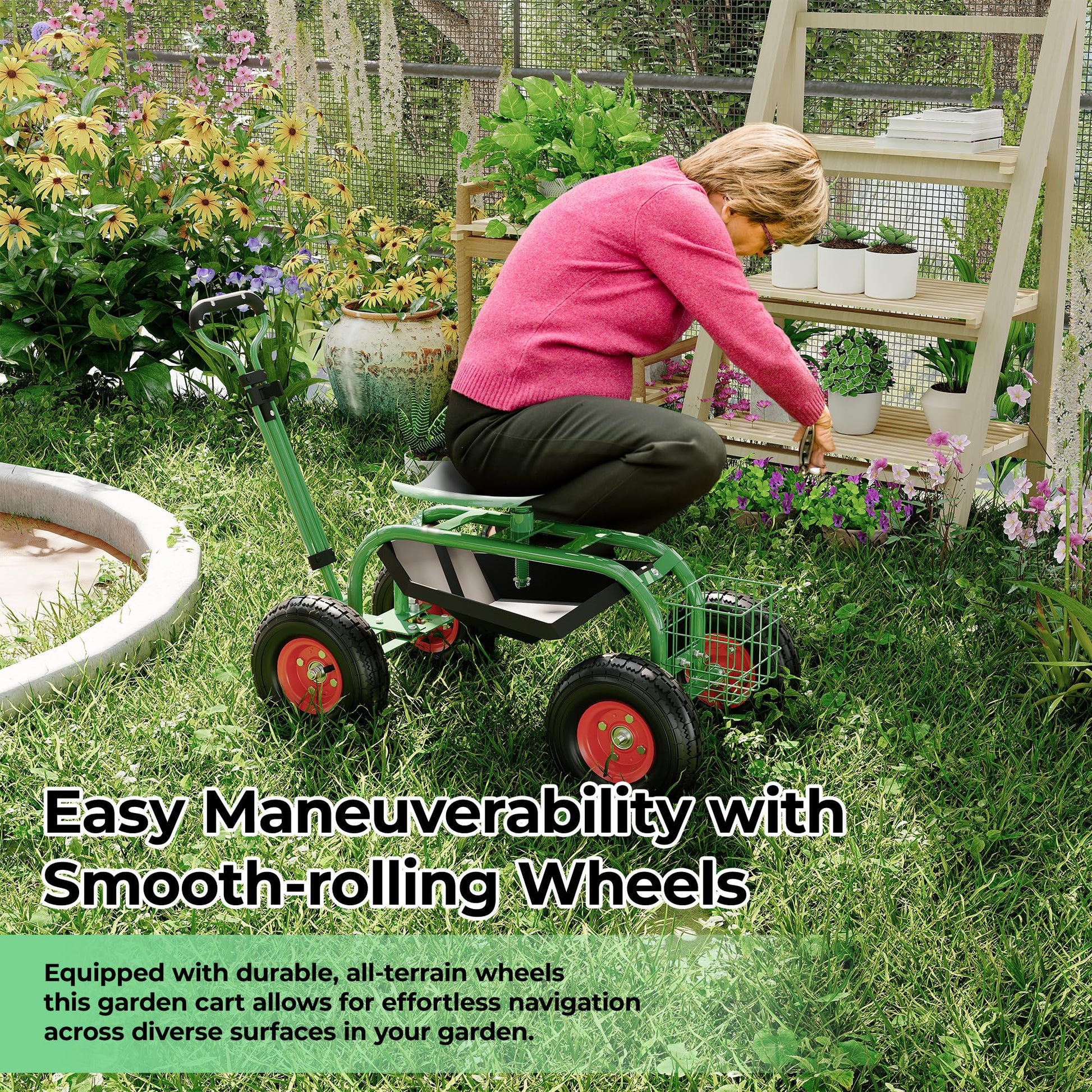 Garden cart smooth-rolling all-terrain wheels