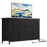 Garvee 10 Drawer Dressers for Bedroom, TV Stand Dresser for 55", Chests of Drawers with Power Outlet for Living Room, Wide Kids Dresser with Fabric Drawers for Clothing, Storage, Black - Black